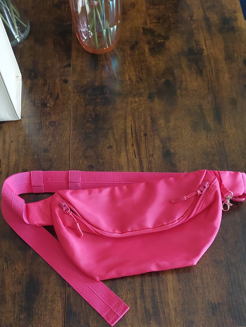 Bright Pink Mini Belt Bag with Zipper Pocket